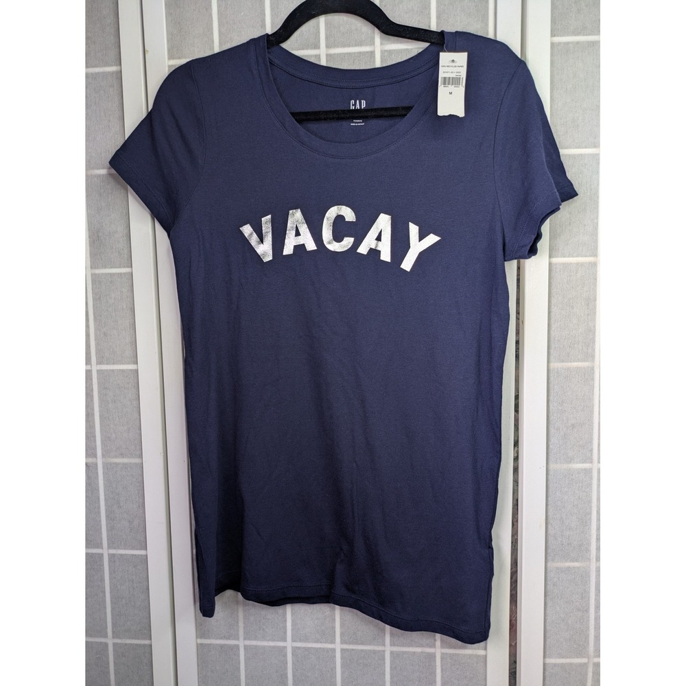 Gap Womens Favorite T-Shirt Navy Blue Vacay Graphic Tee Medium NWT Lightweight